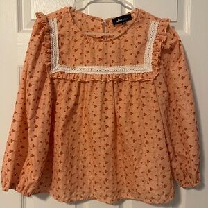 Aliceblue Light Pink Floral Ruffle Blouse